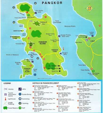 Peta Pulau Pangkor menunjukkan tempat-tempat menarik untuk dilawati.