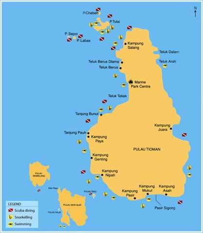 Peta Pulau Tioman, Pahang.